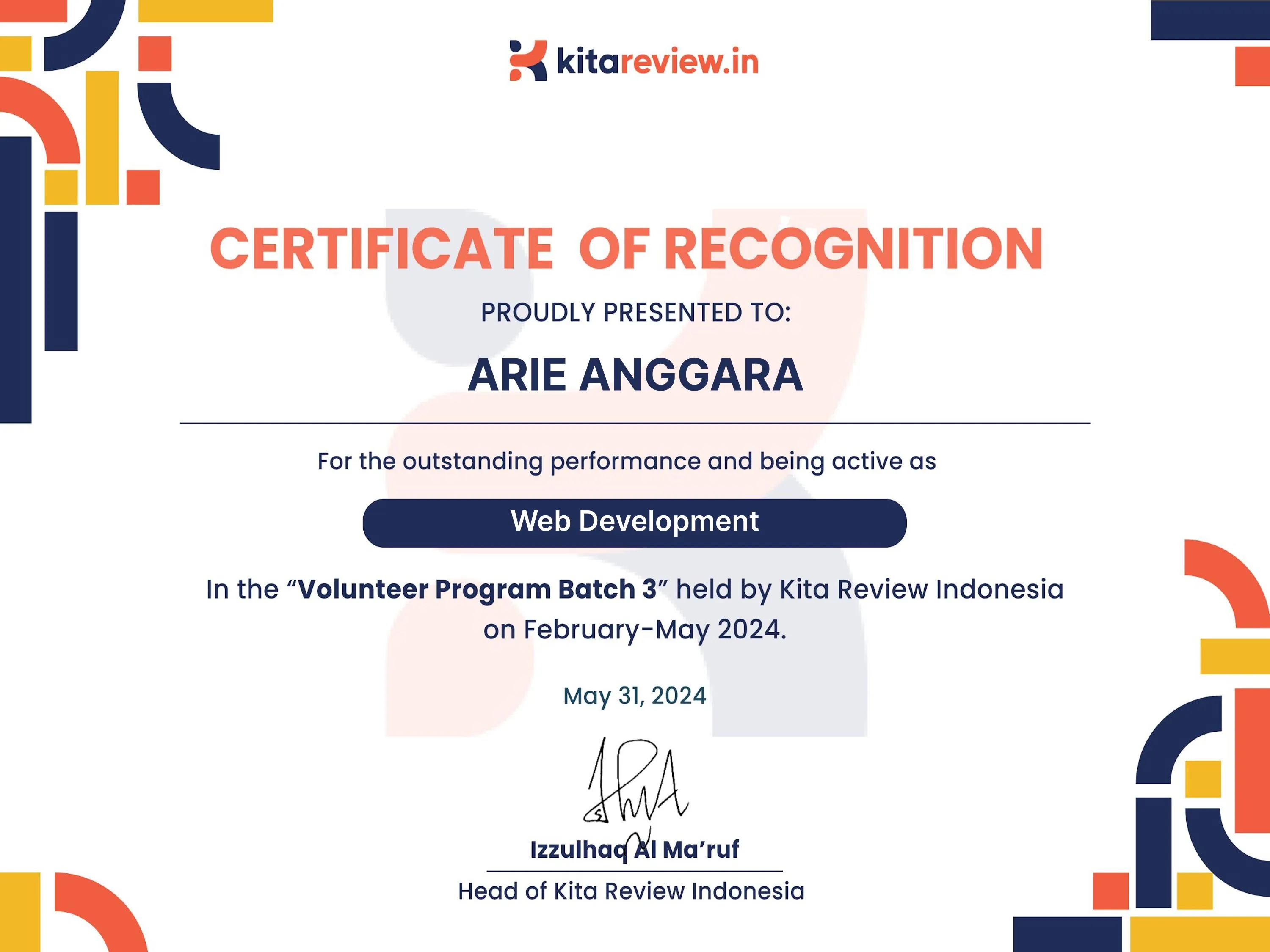 Sertifikat Volunteer